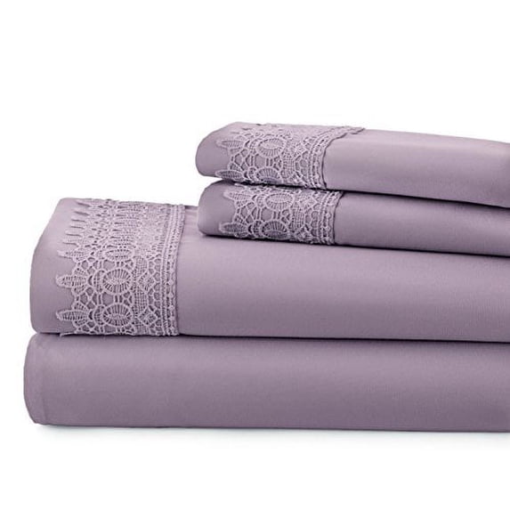 Southshore Fine Linens® 4-piece 21 Inch Deep Pocket Sheet Set with Beautiful Lace (Queen, Lavender)