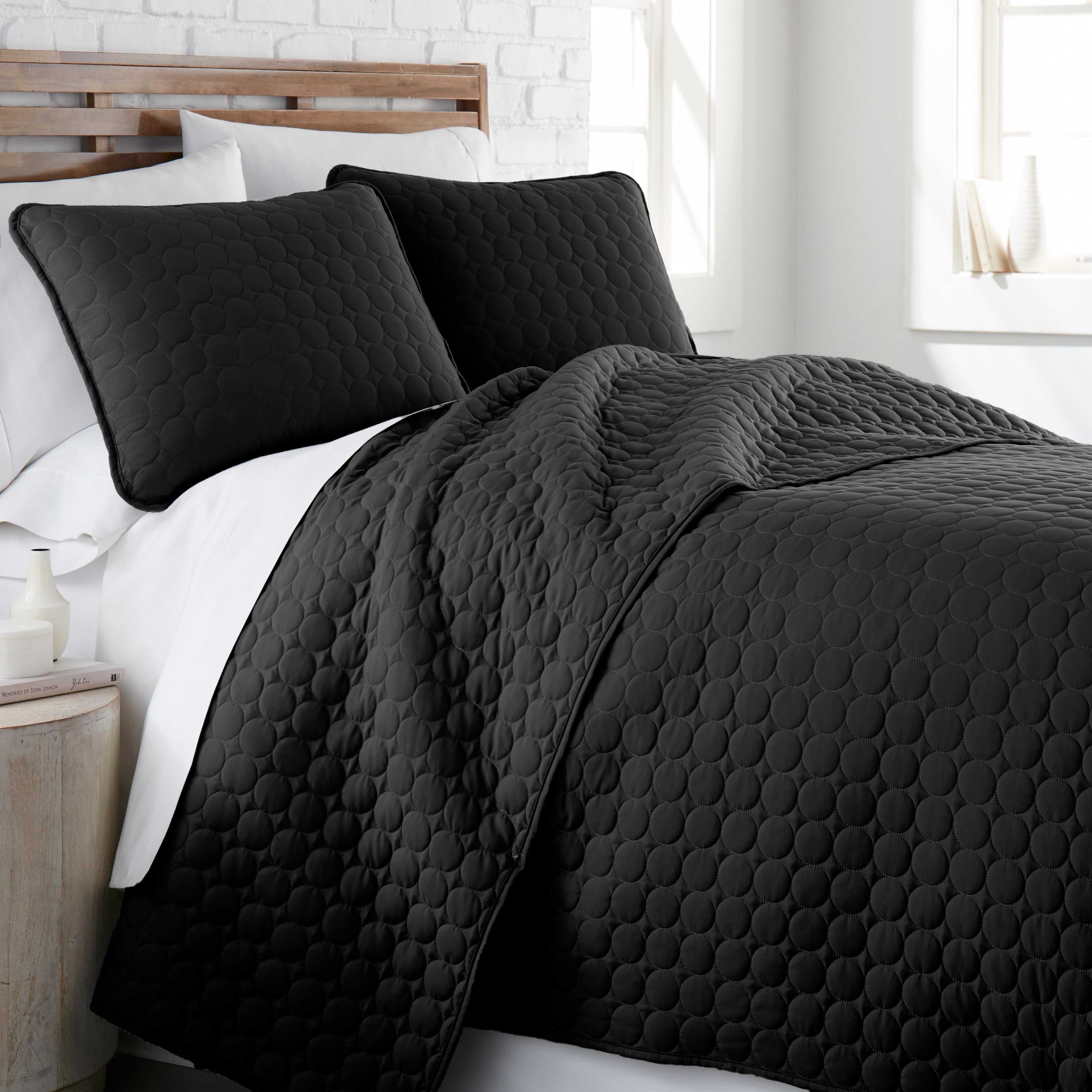 Black King Microfiber Oversized Quilt Set