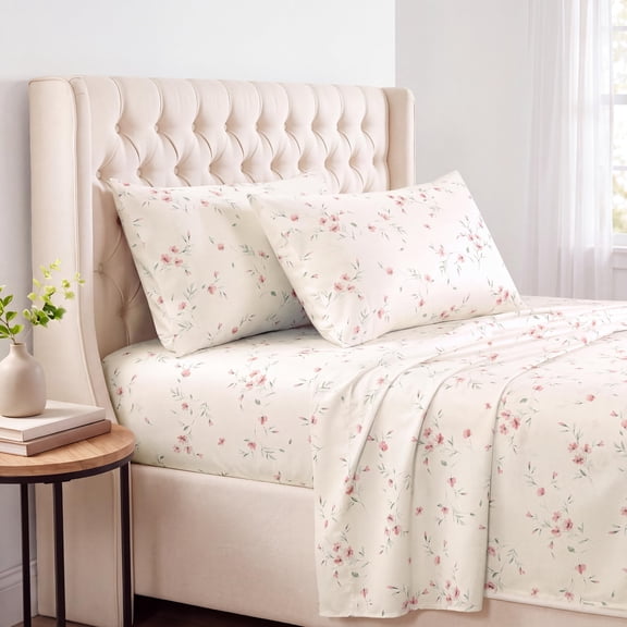 Southshore Fine Linens Soft Bloom Pink Floral Patterned Sheet Set, Ultra Soft Brushed Microfiber, 15 Inch Deep Pocket, 4 PCS, 1 Flat Sheet, 1 Fitted Sheet and 2 King Pillowcases, King