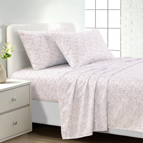 Southshore Fine Linens Willow Grove Taupe Botanical Leaf Sheet Set, Ultra Soft Brushed Microfiber, 15 Inch Deep Pocket, 4 PCS, 1 Flat Sheet, 1 Fitted Sheet and 2 King Pillowcases, California King
