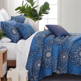 thumbnail image 1 of Southshore Fine LinensOversized 6-Piece Quilt Bedding Set lightweight, soft includes reversible King quilt, 2 matching shams, three throw pillows, Midnight Floral Blue, King / California King, 1 of 8
