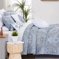 thumbnail image 1 of Southshore Fine LinensOversized 6-Piece Quilt Bedding Set lightweight, soft includes reversible King quilt, 2 matching shams, three throw pillows, Pure Melody Aqua, King / California King, 1 of 8