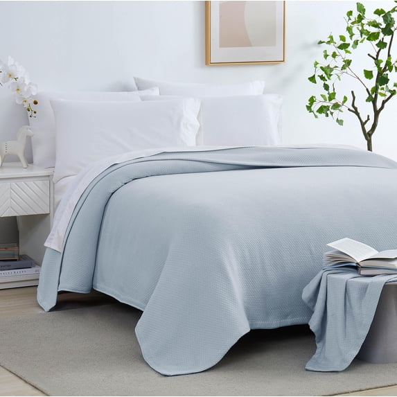 Southshore Fine Living, Inc. 100% Cotton Blanket Full or Queen Blanket for Bed, Sky Blue