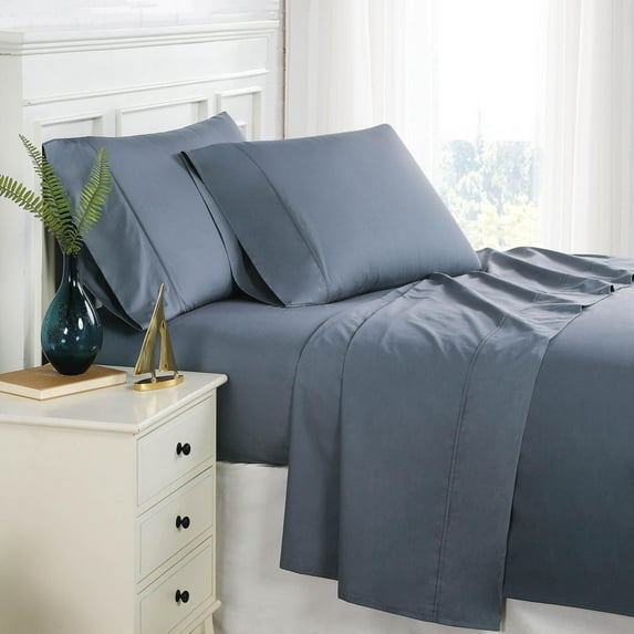 Southshore Fine Living, Inc., 100% Cotton Sheets King Size Set, Sateen Bedding Set, Steel Blue