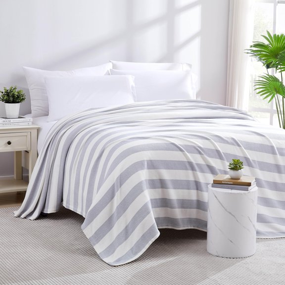 Southshore Fine Living, Inc. 100% Cotton Striped Blanket for Twin Bed, Twin Blanket, Grey and White