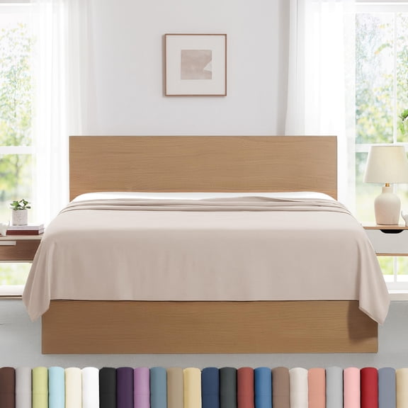 Southshore Fine Linens Vilano Springs Natural Beige Queen Size Flat Sheets Set of 2, Queen Bed Top Sheets, Hotel Style Soft 110 GSM Microfiber Bedding, 90" x 102"