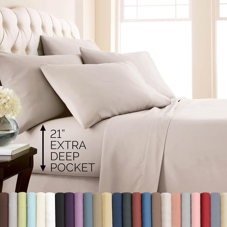21 Inch Extra Deep Pocket King Sheet Set, 6 Piece King Size Sheets Set - Fitted Sheet 78"x80" - Wrinkle Resistant Bedding, Hotel Quality Microfiber - Natural Beige Sheets