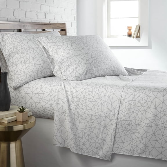 Southshore Fine Living, Inc. 3-Piece Microfiber Twin Sheets Set, White Sheets with Grey Pattern