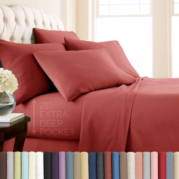 Southshore Fine Linens Vilano Extra Deep Pocket 6-Piece Sheet Set, 110 GSM Microfiber, 21-Inch Deep Pocket, 1 Fitted Sheet, 1 Flat Sheet, 2 Pillowcases, Marsala, Twin XL