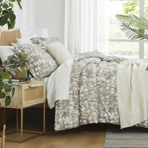 Southshore Fine Living, Inc. 5-Piece Full/Queen Size Comforter Set, Down Alternative with Acrylic Throw Blanket for Bed, 2 XL Pillow Shams, Throw Pillow Cover, Ultra-Soft Microfiber, Rhythm Taupe