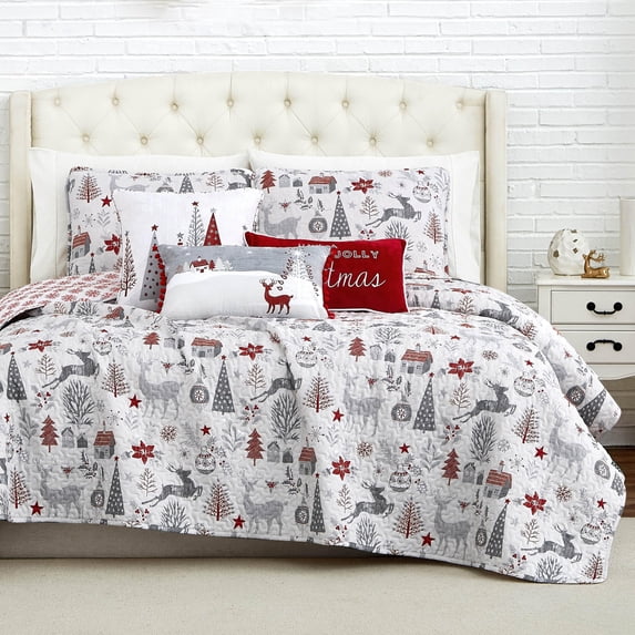 Southshore Fine Living, Inc. 6-Piece Holiday Bedding Set; Christmas Trees & Reindeer Print