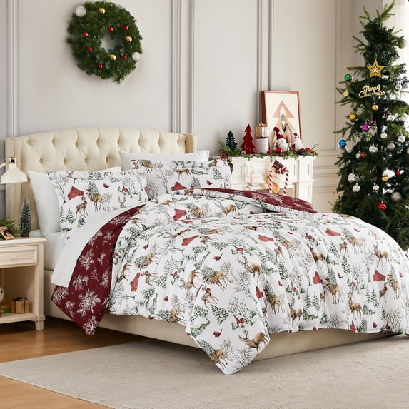 Southshore Fine Living, Inc. Christmas Comforter Queen Size with 2 Pillow Shams - White Christmas