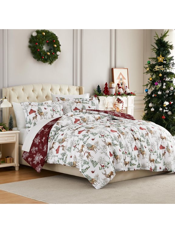 Southshore Fine Living, Inc. Christmas Queen Comforter Cover with Shams - Farmhouse Christmas Print