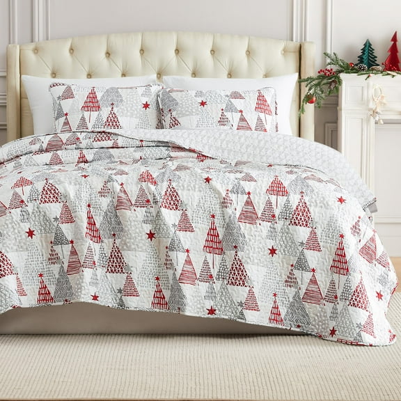 Southshore Fine Living, Inc. Christmas Queen/Full Size Quilt with 2 Shams, Red, White & Silver