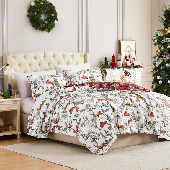 Southshore Fine Living, Inc. Christmas Quilt Twin/Twin XL with Pillow Sham, White Christmas Theme
