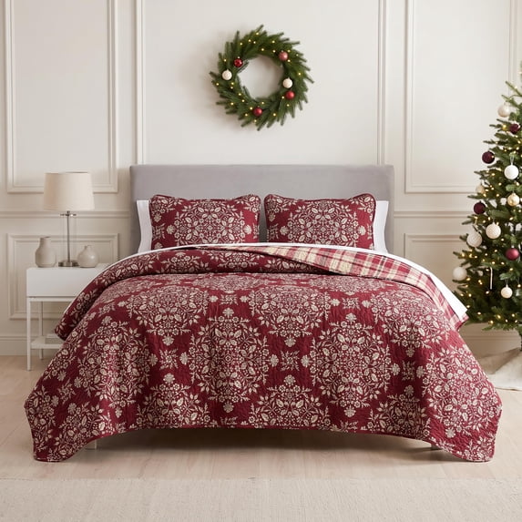 Southshore Fine Linens Christmas Carol Reversible Quilt Set, 100 GSM Double-Brushed Microfiber Holiday Bedding, 1 Quilt and 1 Pillow Sham, Twin/Twin XL
