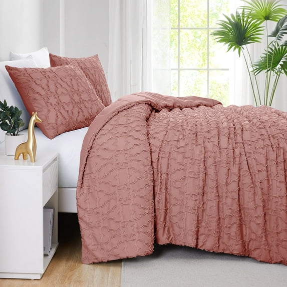 Southshore Fine Living, Inc. Clipped Jacquard Comforter Bedding Set Down Alternative All-Season Warmth, Soft Cozy Bedspread 3-Piece with Two Matching Shams, Boho Withered Rose, King/California King