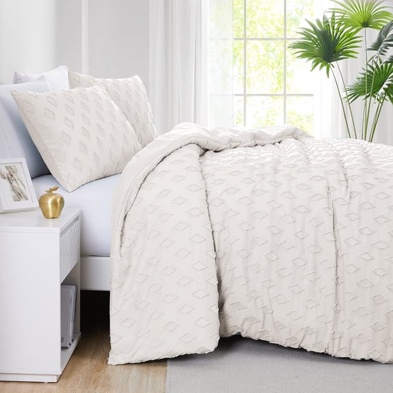 Southshore Fine Living, Inc. Clipped Jacquard Tufted Duvet Cover Queen Bedding Set, Delta Bone