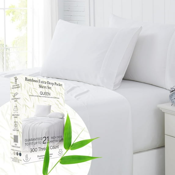 Southshore Fine Living, Inc. Deep Pocket Queen Sheet Set, Rayon Derived from Bamboo Bedsheets, White