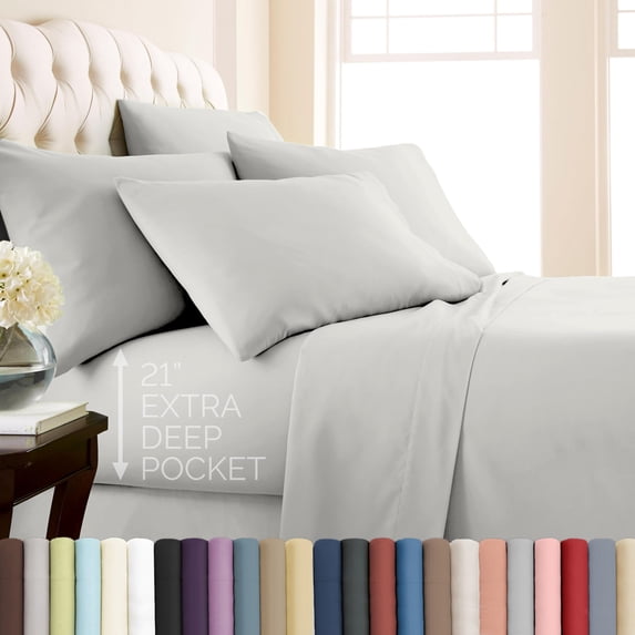 Southshore Fine Living, Inc. Deep Pocket Sheets King, 6-Piece Microfiber Sheet Set, Light Grey