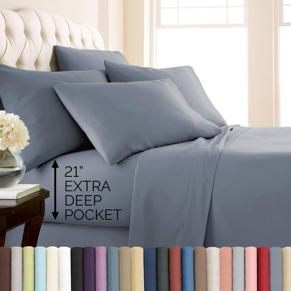 Southshore Fine Living, Inc. Deep Pocket Split King Bed Sheet Set, Microfiber Sheets, Slate Blue