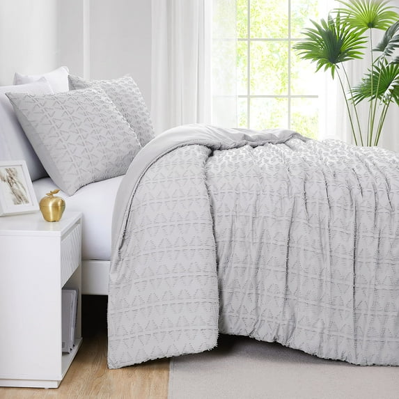 Southshore Fine Living, Inc. Duvet Cover Queen Bedding Set w/ Zipper & Corner Ties, Bali Light Grey