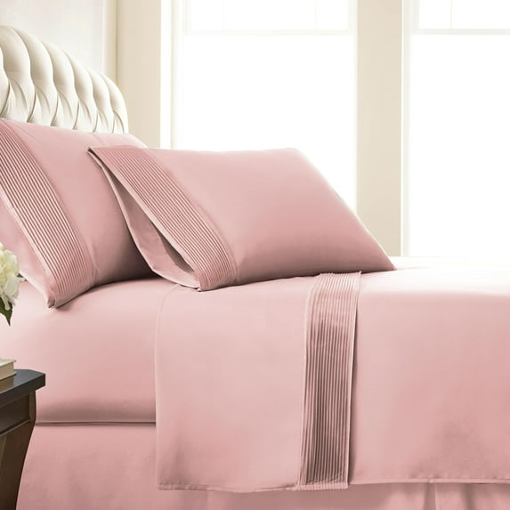 Southshore Fine Living, Inc. Full Size Pleated Sheet Set, 4-Piece, Microfiber Bed Sheets, Pink