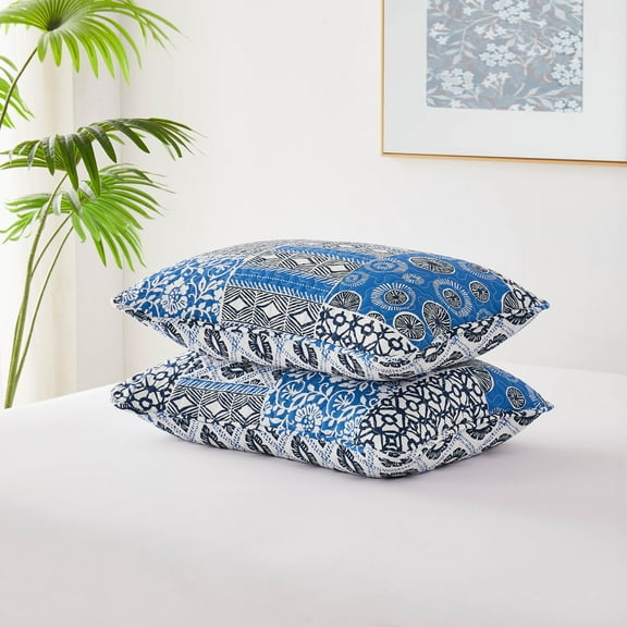 Southshore Fine Living, Inc. Global Patchwork Pillow Covers Standard Size 20"x26", White and Blue