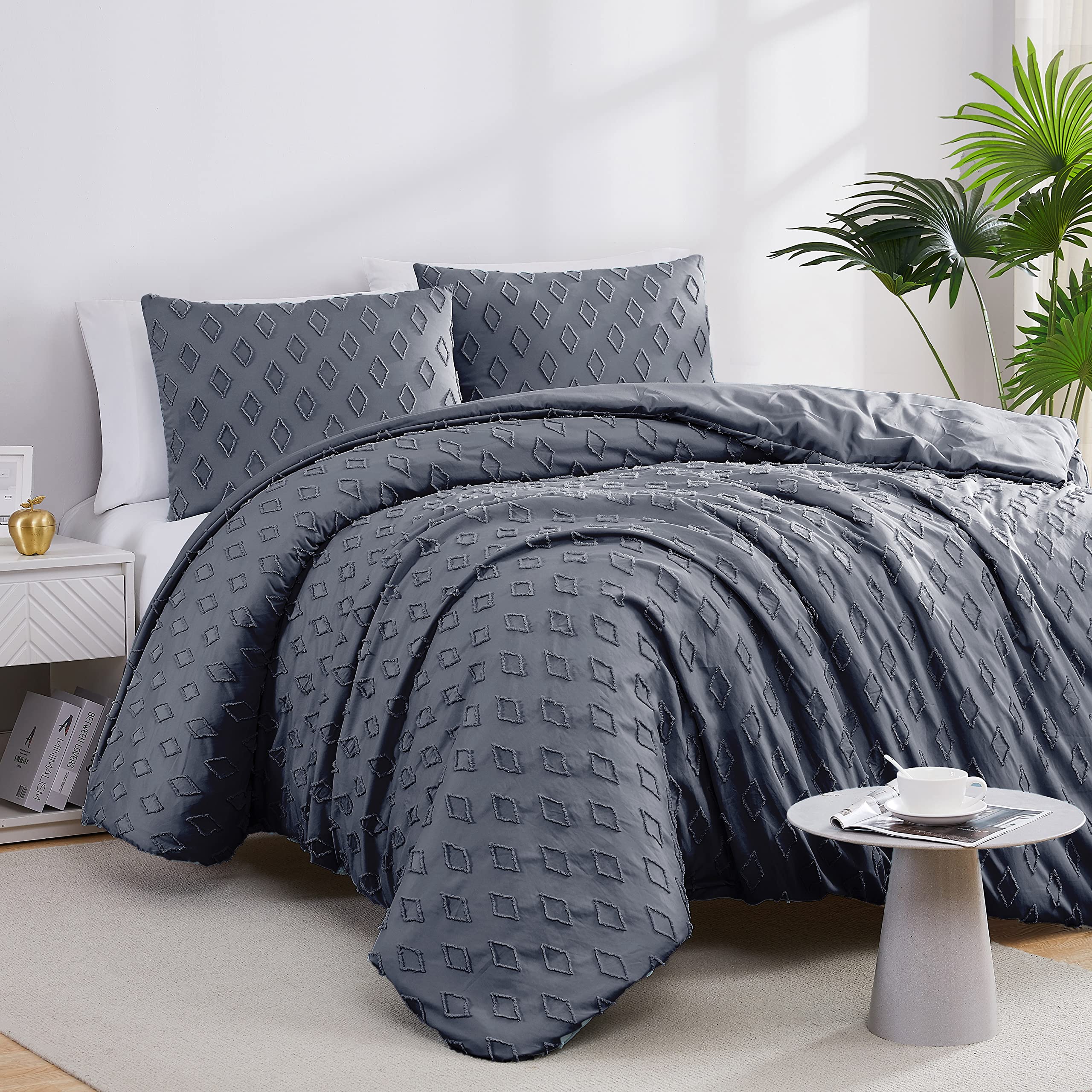 Southshore Fine Living, Inc. Jacquard Tufted Twin/Twin XL Boho Duvet Cover Set, Delta Slate