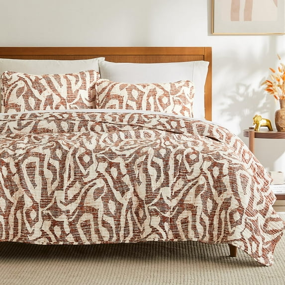 Southshore Fine Living, Inc. Khari Oversized Twin Quilt Bedding Set, Twin/Twin XL Quilt Coverlet with Matching Pillow Sham, Indian Hand Printed Tapestry Style, Twin Size Bedspread, Rust Red