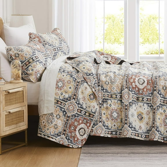 Southshore Fine Living, Inc. Kilim Collection Oversized Quilt Queen Bedding Set Lightweight, Soft Coverlet Bedspread 3-Piece with Two Matching Shams (98 in Wide x 98 in Long) Full/Queen, Natural