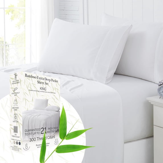 Southshore Fine Living, Inc. King Sheet Set, Rayon/Viscose Derived from Bamboo Sheets, White