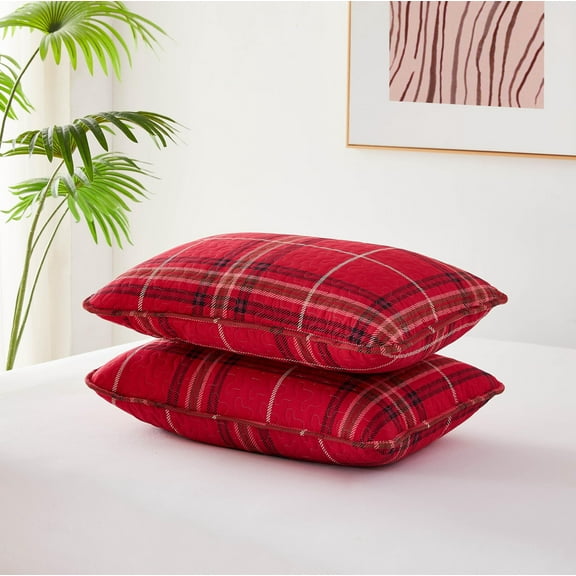 Southshore Fine Living, Inc. King Size Pillow Covers Set of 2, Large 20"x36", Vilano Plaid Red