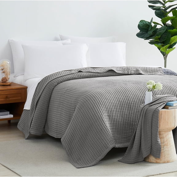 Southshore Fine Living, Inc. Luxury Waffle Blanket Queen Size/Full Size, 100% Cotton, Grey