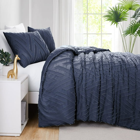 Southshore Fine Living, Inc. Oversized Comforter Bedding Set Down Alternative All-Season Warmth, Soft Reversible Bedspread 2-Piece with One Matching sham, Dark Blue, Twin/Twin XL