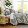 thumbnail image 1 of Southshore Fine Living, Inc. Oversized King Quilt Bedding Set 7-Pieces with 2 Pillow Shams, 2 Euro Shams, 2 Throw Pillows, Boho Bedding Set for King and California King Beds, Persian Indigo Blue, 1 of 9