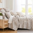 thumbnail image 1 of Southshore Fine Living, Inc. Oversized Twin Quilt Bedding Set, 5-Pieces with Quilt, 1 Pillow Sham, 1 Euro Sham, 2 Throw Pillows, Boho Bedding Set for Twin and Twin XL Beds, Beige Paisley on Bone, 1 of 9