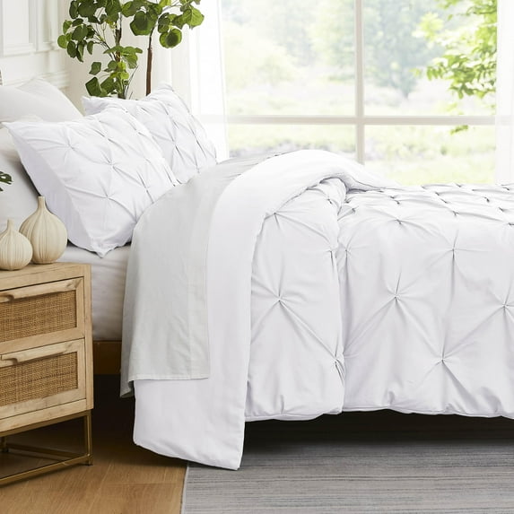 Southshore Fine Living, Inc. Pinch Pleated Pinktuck Boho Full Duvet Cover Bedding Set, White