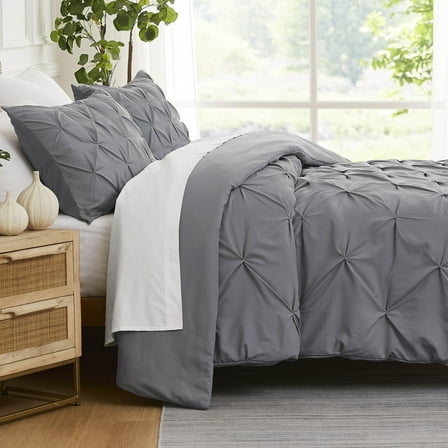 Southshore Fine Living, Inc. Pinch Pleated Pinktuck Boho Full Size Duvet Cover Bedding Set, Slate