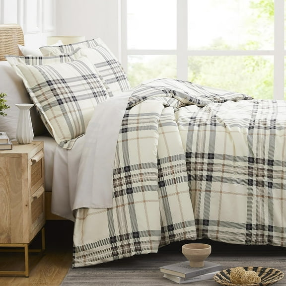 Southshore Fine Living, Inc. Plaid Duvet Cover Set Queen, Stain-Resistant, Vilano Plaid Tofu