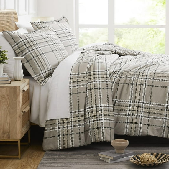 Southshore Fine Living, Inc. Plaid Duvet Cover Set, Twin/XL, Microfiber Bedding, Vilano Plaid Mocha