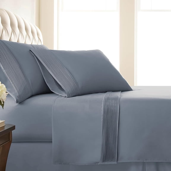 Southshore Fine Living, Inc. Pleated, 21-Inch Deep Pocket XL Twin Size Bed Sheets Set, 3-Piece Twin XL Sheet Set, 1 Fitted Sheet, 1 Oversized Flat, 1 Blue Pillow Case Standard Size, Slate Blue Sheets