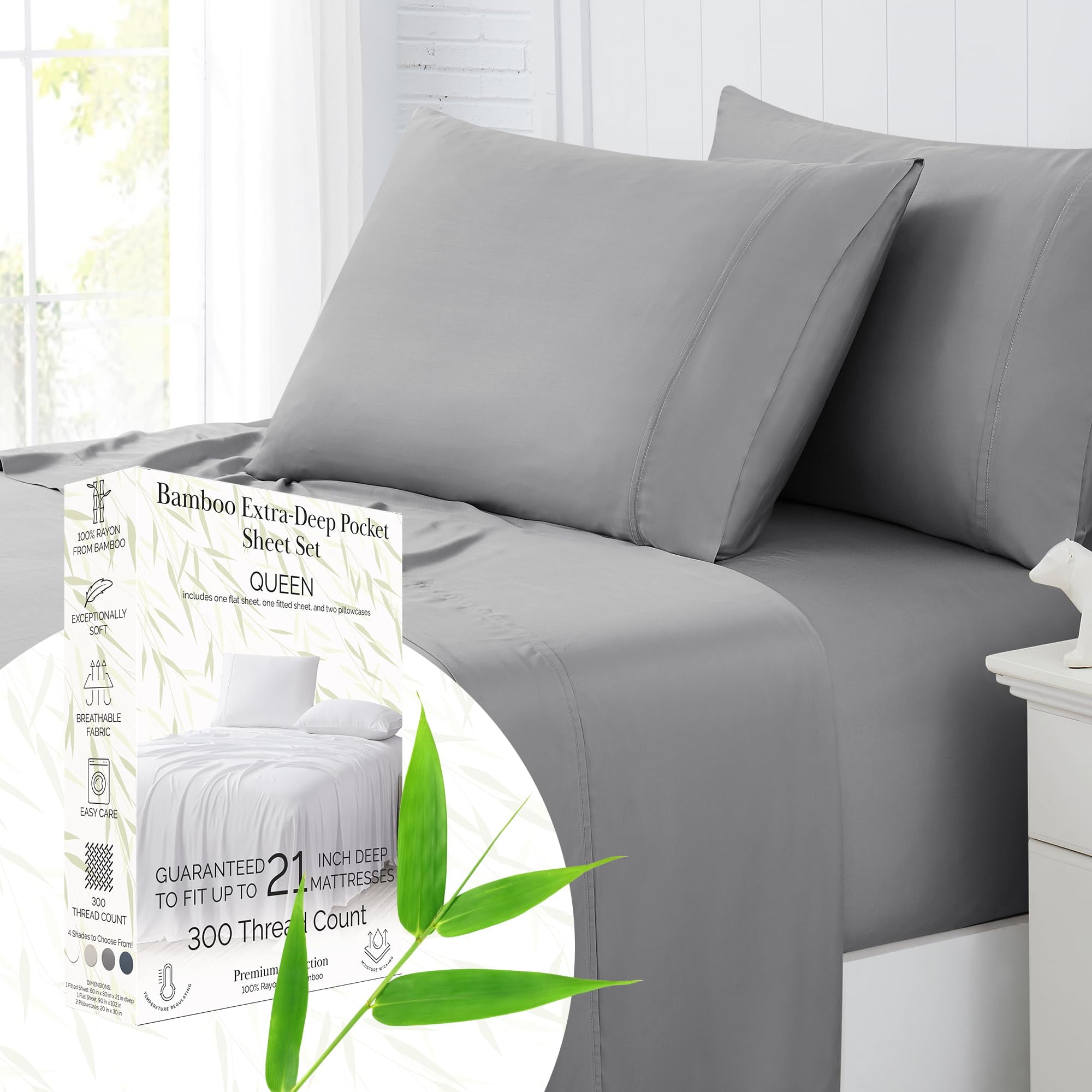 Southshore Fine Living, Inc. Queen Sheet Set, Rayon Derived from Bamboo Queen Bedsheets, Steel Grey