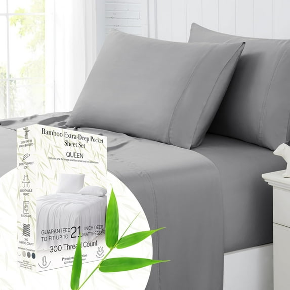 Southshore Fine Living, Inc. Queen Sheet Set, Rayon Derived from Bamboo Queen Bedsheets, Steel Grey