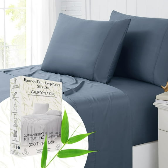 Southshore Fine Living, Inc. Rayon Derived from Bamboo California King Sheet Set, Steel Blue