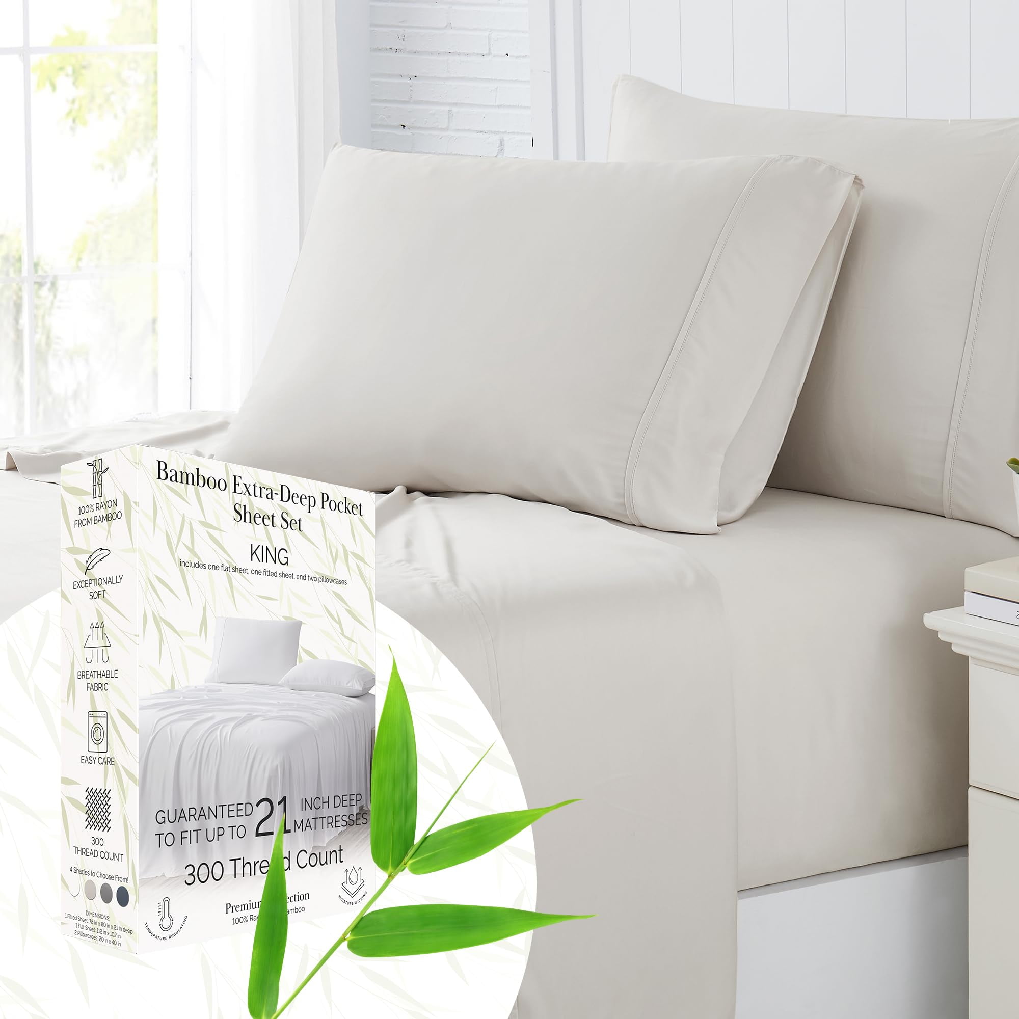 Southshore Fine Living, Inc. Rayon/Viscose Derived from Bamboo Sheets, King Size Sheet Set, Bone