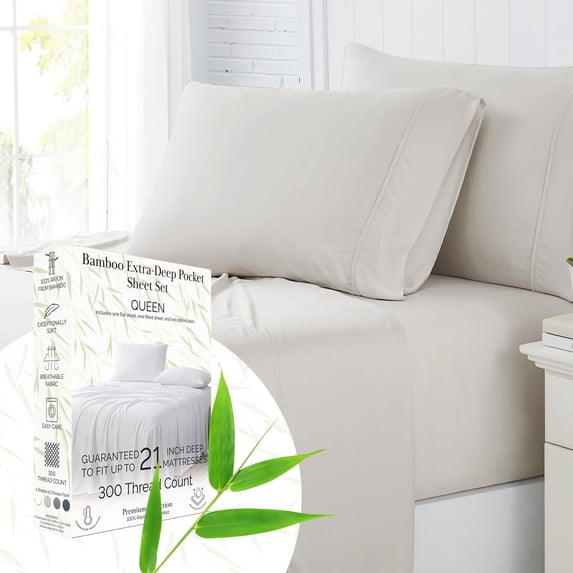 Southshore Fine Living, Inc. Rayon/Viscose Derived from Bamboo Sheets, Queen Size Bed Set, Bone