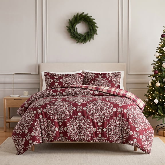Southshore Fine Living, Inc. Red Christmas Comforter King with 2 Pillow Shams - Red Plaid & Holly