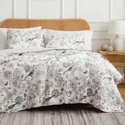 Southshore Fine Living, Inc. Oversized King Quilt Bedding Set with Two Matching Quilted Pillow Shams, Bayberry Collection, All Season Floral California/King Bed Spread Set, Summer Coverlet, Ivory