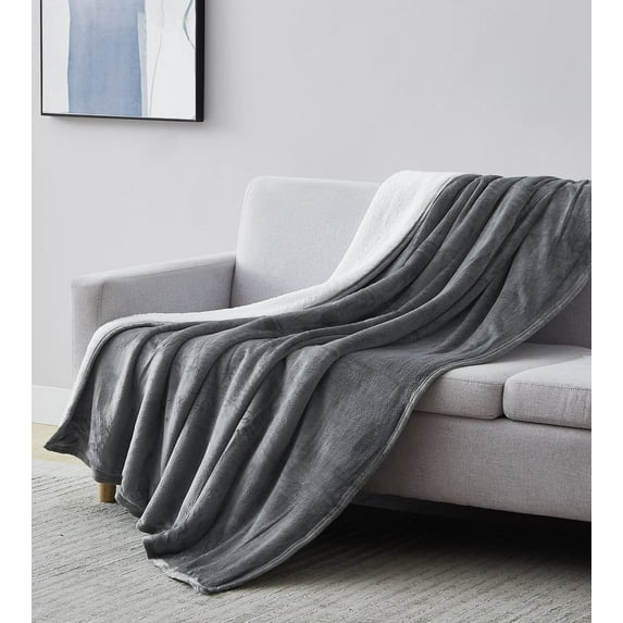Southshore Fine Living, Inc. Reversible Sherpa Fleece Throw Blanket for Couch, 98 X 98, Slate